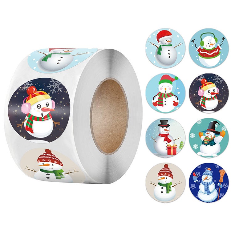 Explosions 8 Christmas Snowman Pattern Merry Christmas Holiday Envelope Self-Paste Paper Label - Image 1