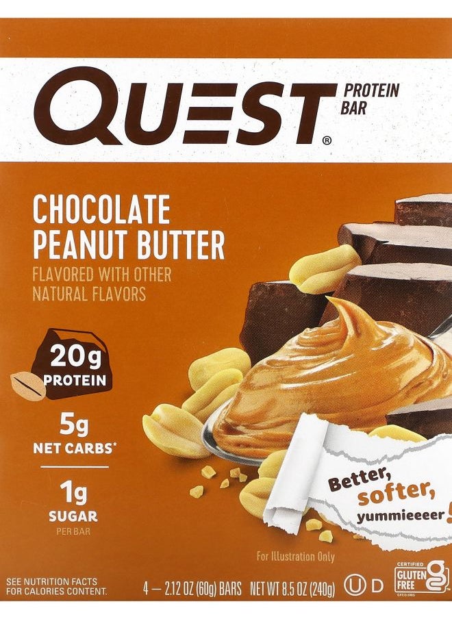 QUEST NUTRITION - Protein Bar Chocolate Peanut Butter 4 Bars 2.12 oz (60 g) Each - Image 1