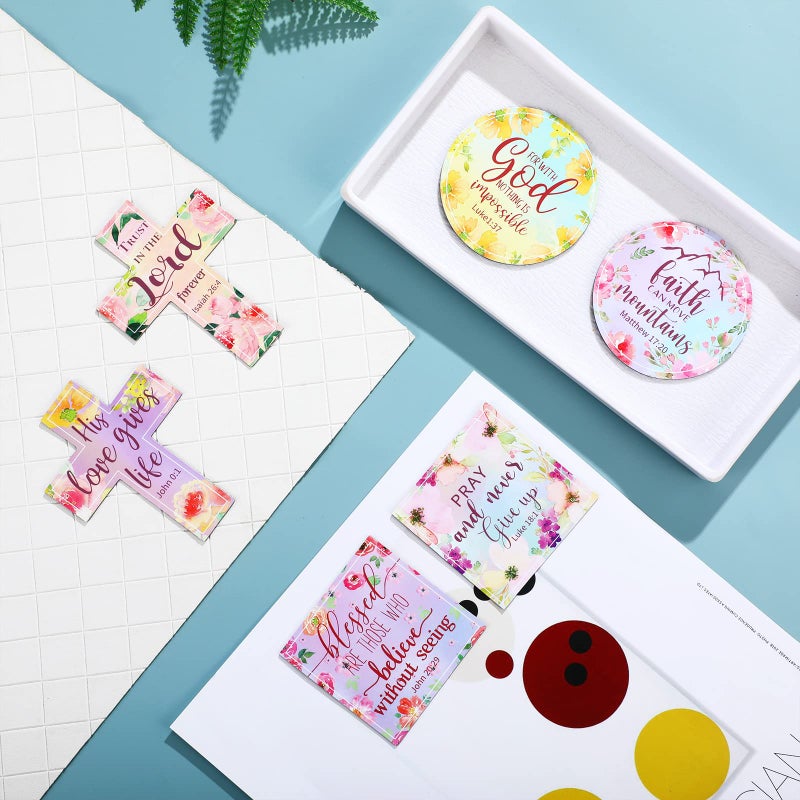 Saillong 15 Pcs Inspirational Refrigerator Magnets with Bible Verses Inspirational Faithful Locker Inspired Fridge Christian Motivational Magnets for Fridge, Christmas Favor Gifts, 3 Shapes(Flower) - Image 4