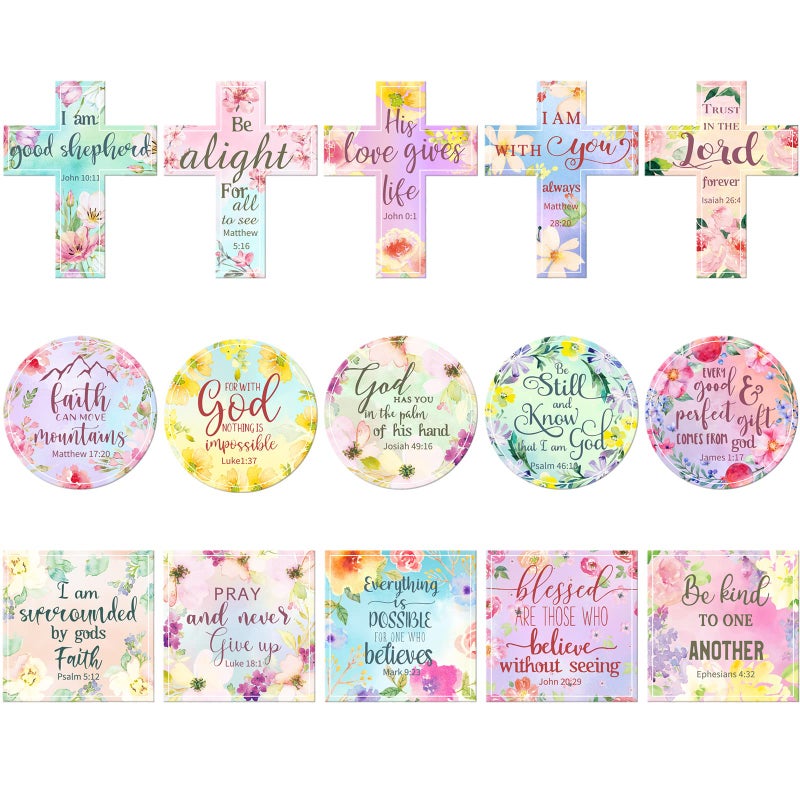 Saillong 15 Pcs Inspirational Refrigerator Magnets with Bible Verses Inspirational Faithful Locker Inspired Fridge Christian Motivational Magnets for Fridge, Christmas Favor Gifts, 3 Shapes(Flower) - Image 1