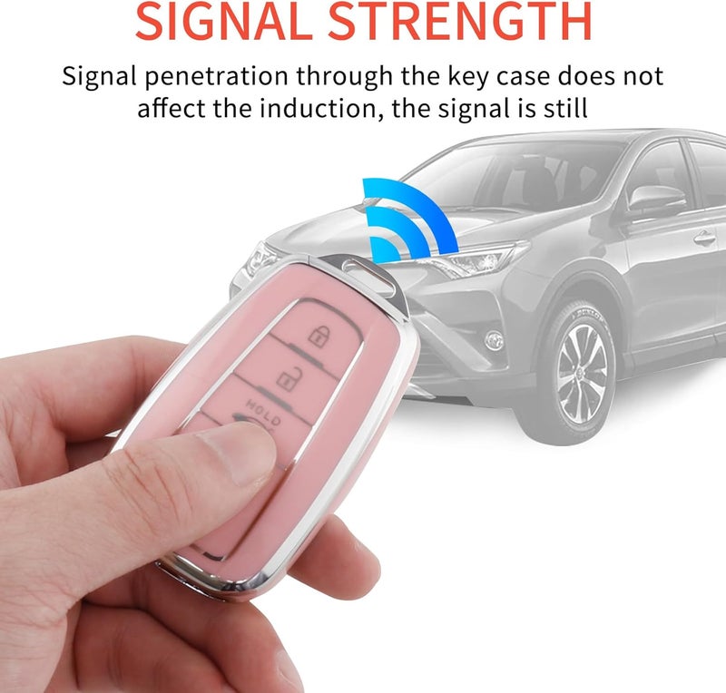 PANGPAI Pink Key Fob Cover for Toyota, Soft TPU Key Case Protection with Bling Keychain Fit for 2018-2022 Camry RAV4 Highlander Avalon C-HR Prius Corolla GT86 Smart Key Holder - Image 5