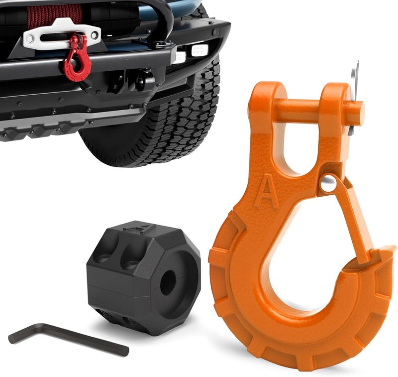 AMBULL Heavy Duty Forged Steel 3/8" Grade 70 Safety Latch Winch Cable Hook Stopper & Clevis Slip Hook Set - Image 1