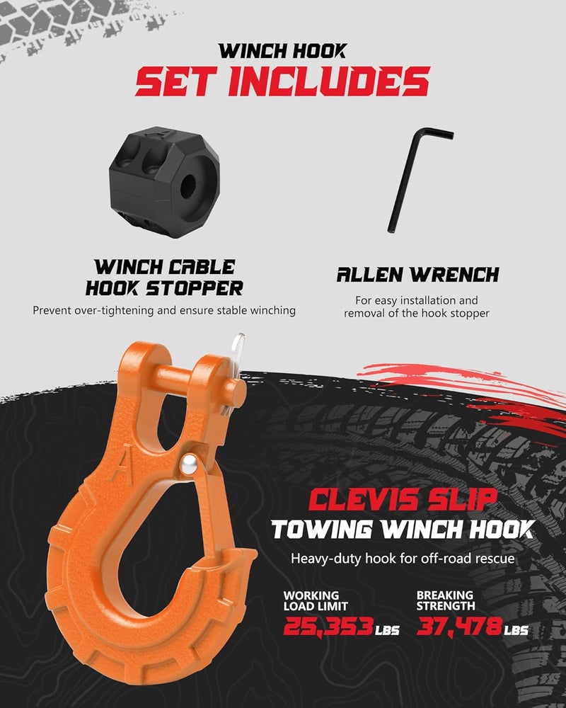 AMBULL Heavy Duty Forged Steel 3/8" Grade 70 Safety Latch Winch Cable Hook Stopper & Clevis Slip Hook Set - Image 3