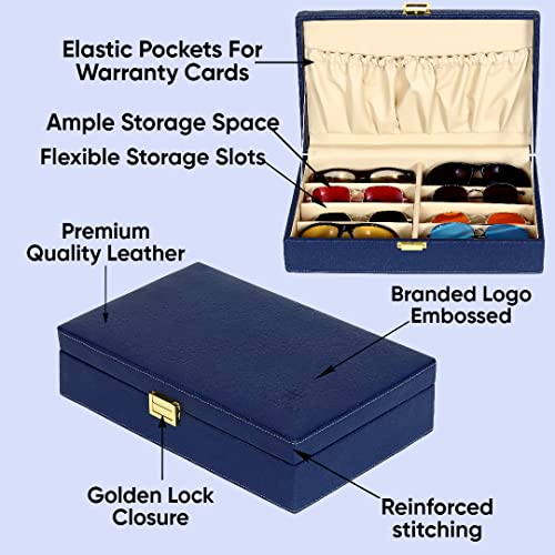 fico Hard Craft Sunglasses Specs Spectacle Eyewear Goggles Organizer Box Case 8 slots PU Leather Sunglass Shades Holder Cover Pouch Organiser Box For Men and Women (Blue) - Image 3
