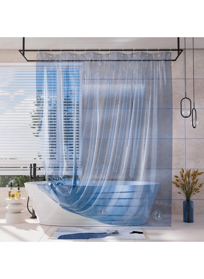 AmazerBath Shower Curtain Liner, 100% EVA Soft Clear Blue Heavy Duty Shower Curtain and Liner 2-in-1, 72x72 Luxury Plastic Weighted Bathroom Shower Liner, 12 Rustproof Grommets & 3 Heavyweight Stones - Image 1