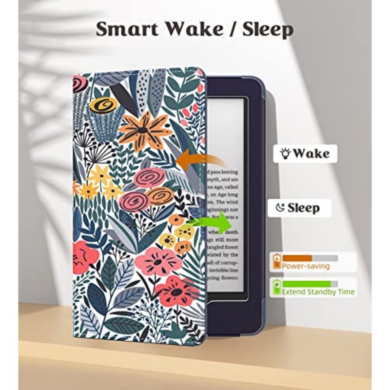 حافظة لجهاز Kindle 11th Generation، 2024/2022، زهرة أوراق زرقاء تناسب Kindle 10th/8th Generation (2019/2016)، غطاء من البولي يوريثان خفيف الوزن للغاية، تنبيه/غفو تلقائي - Image 5