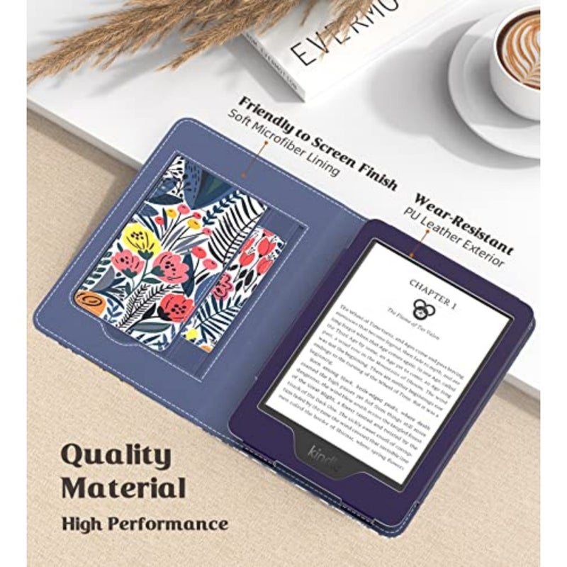 حافظة لجهاز Kindle 11th Generation، 2024/2022، زهرة أوراق زرقاء تناسب Kindle 10th/8th Generation (2019/2016)، غطاء من البولي يوريثان خفيف الوزن للغاية، تنبيه/غفو تلقائي - Image 4