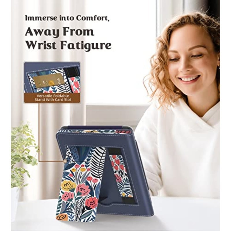 حافظة لجهاز Kindle 11th Generation، 2024/2022، زهرة أوراق زرقاء تناسب Kindle 10th/8th Generation (2019/2016)، غطاء من البولي يوريثان خفيف الوزن للغاية، تنبيه/غفو تلقائي - Image 3
