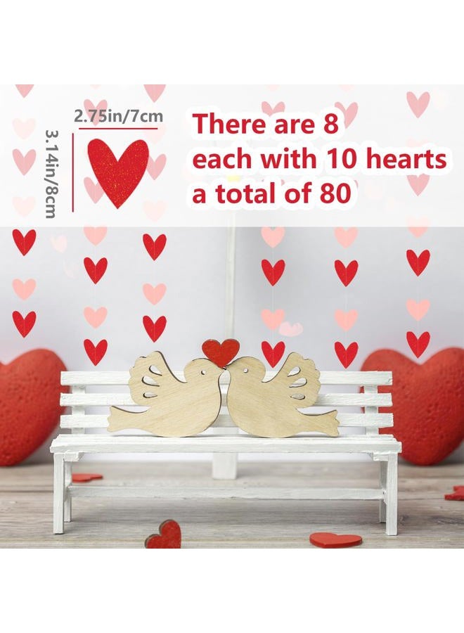 CUUSNNY Valentines Day Decorations,Red Pink Heart Garland Galentines Day Decorations Heart Hanging String Garland for Girl Wedding Anniversary Baby Shower Engagement(8Pack 50ft) - Image 3