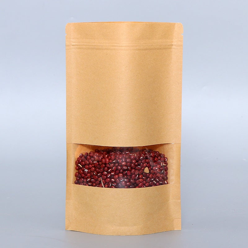 Kraft Paper Self-Sealing Bag Self-Supporting Bag Thickened Dried Fruit Food Packaging Bag Tea High-Definition Window Sealing Bag - Image 1
