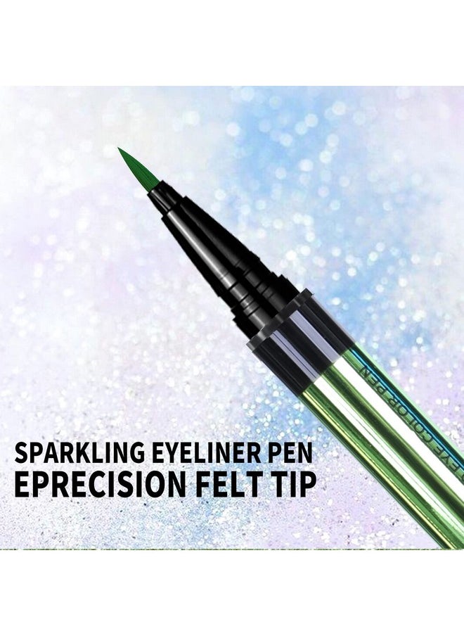 Music Flower - Eyeliner Penwaterproof Liquid Eyeliner With Precision Tipmetallic Shimmer Color Eyeliners Smudgeresistant Long Wearing (Green) - Image 1