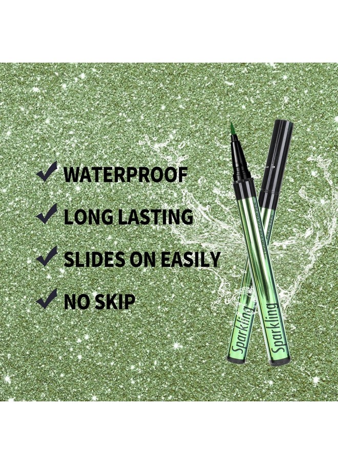 Music Flower - Eyeliner Penwaterproof Liquid Eyeliner With Precision Tipmetallic Shimmer Color Eyeliners Smudgeresistant Long Wearing (Green) - Image 1