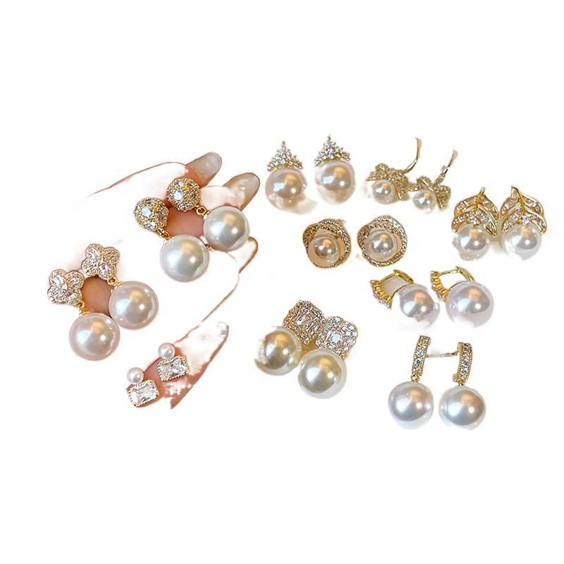 Gold Pearl Stud Drop Earrings with Rhinestone Detail and 925 Sterling Silver and Drop Accent Lightweight Statement Jewelry for Daily Wear and Dressy Styling - Lilac Ribbon - Image 3