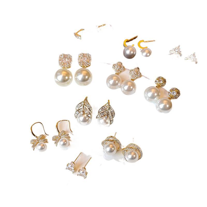 Gold Pearl Stud Drop Earrings with Rhinestone Detail and 925 Sterling Silver and Drop Accent Lightweight Statement Jewelry for Daily Wear and Dressy Styling - Lilac Ribbon - Image 4