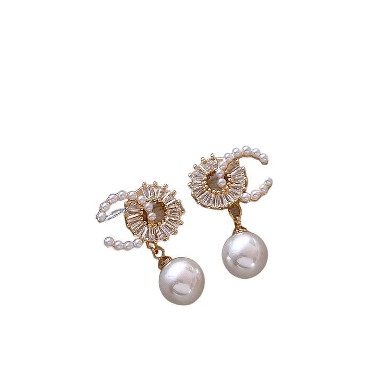 Gold Pearl Stud Drop Earrings with Rhinestone Detail and 925 Sterling Silver and Drop Accent Lightweight Statement Jewelry for Daily Wear and Dressy Styling - Lilac Ribbon - Image 5