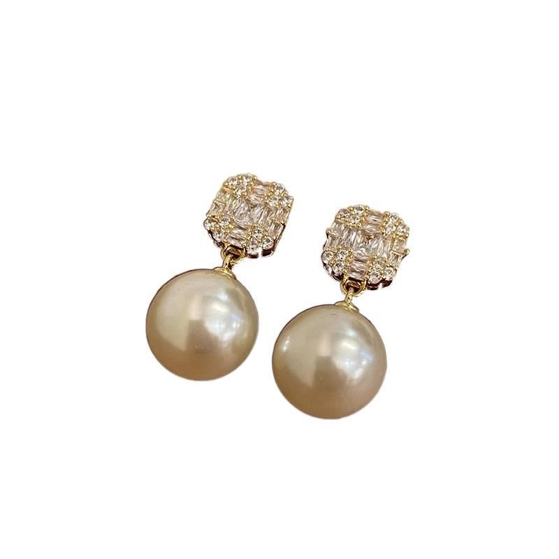 Gold Pearl Stud Drop Earrings with Rhinestone Detail and 925 Sterling Silver and Drop Accent Lightweight Statement Jewelry for Daily Wear and Dressy Styling - Lilac Ribbon - Image 1
