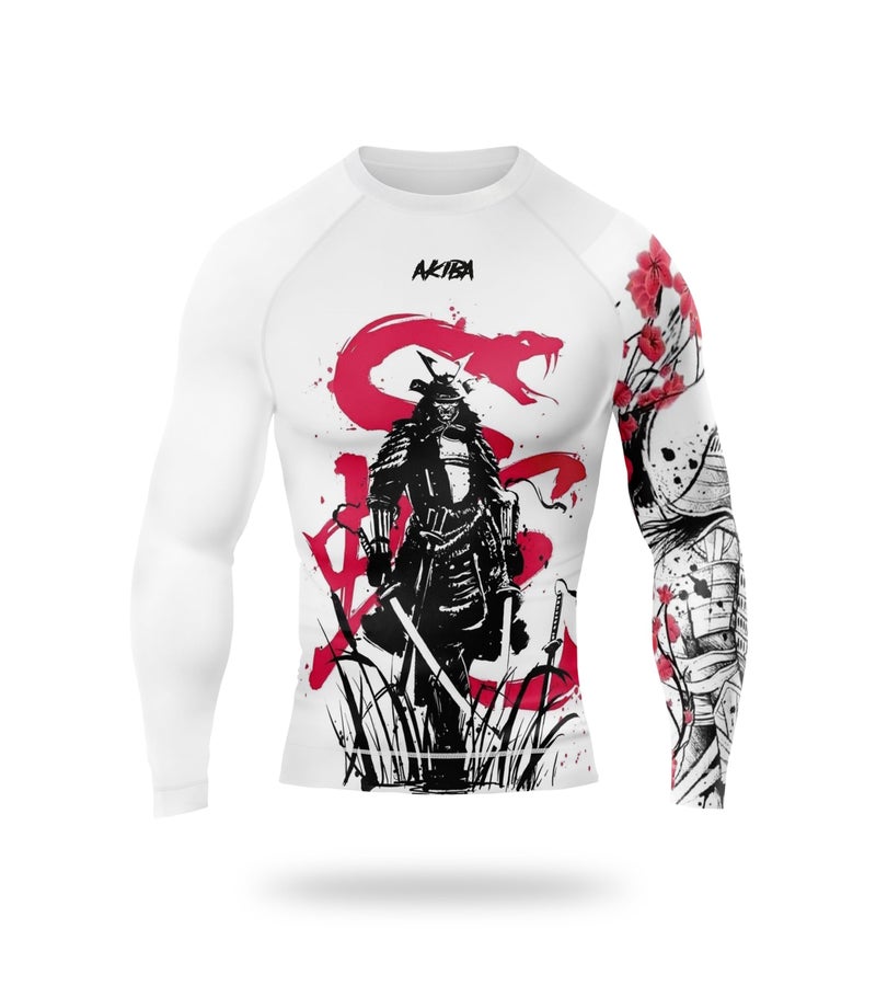 AKIBA Full Sleeve Compression Rash Guard for Men (White, 36) | Sweat-Wicking Athletic Fit Shirt for Gym, BJJ, Running, Cycling | Long Sleeve, Crew Neck, Plain Hem Design - Image 5