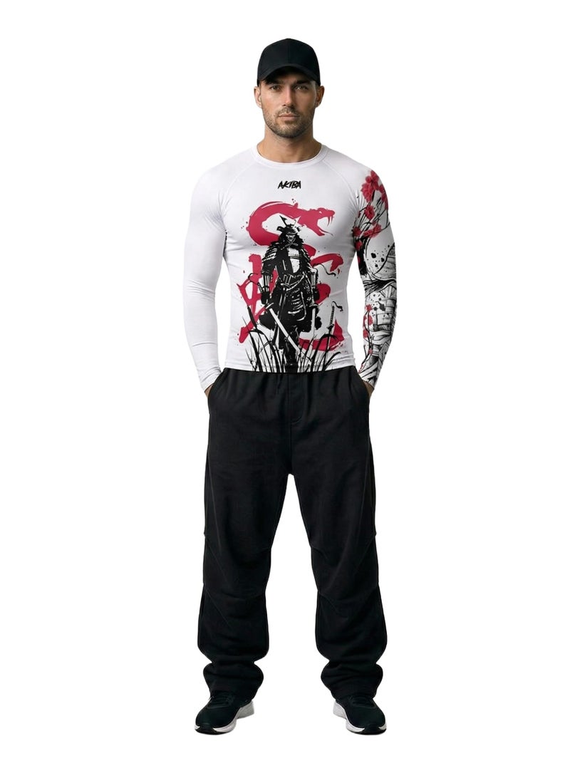 AKIBA Full Sleeve Compression Rash Guard for Men (White, 36) | Sweat-Wicking Athletic Fit Shirt for Gym, BJJ, Running, Cycling | Long Sleeve, Crew Neck, Plain Hem Design - Image 1