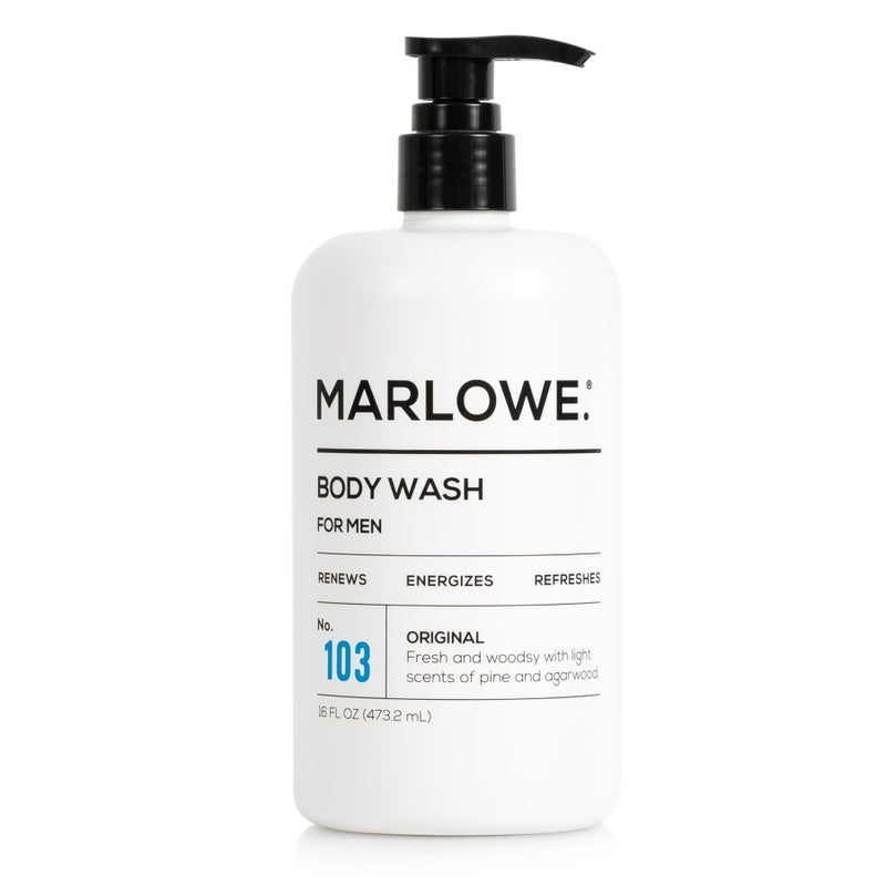 MARLOWE No 103 Body Wash 16 oz Pump Original Energizing  Refreshing Shower Gel with Willow Bark  Green Tea Extracts Cleanses Moisturizes Smooths  Nourishes Fresh Pine  Agarwood Scent