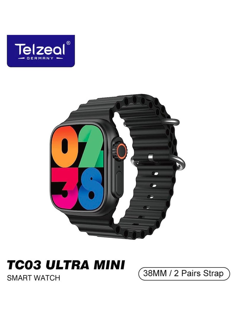 Telzeal Telzeal TC03 Ultra Mini 38 mm HD Display Smart Watch With 2 Pair Straps and Analog Watch and Bracelet Combo For Ladies Black  - Image 1
