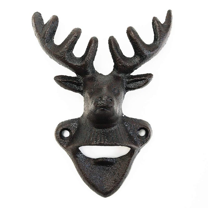 Sungmor Wall Mounted Bottle Opener Cast Iron Cool Deer Head Bottle Opener Beer Coke Beverage Bottle Cap Opener Vintage Rustic Style Wall Hanging Opener Bar Farmhouse Wall Ornament Practical Gift