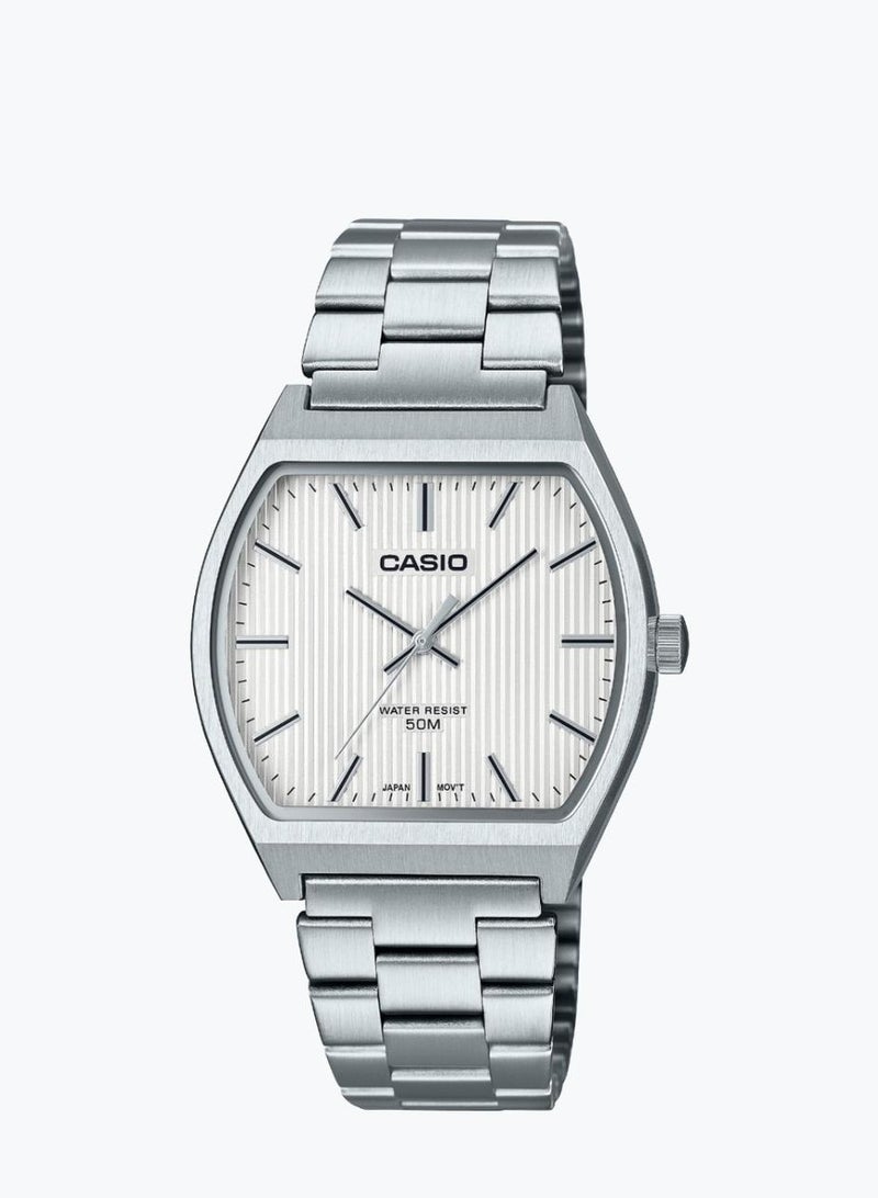 CASIO Men's White Dial Quartz Watch with Stainless Steel Strap MTP-B140D-7AVDF
