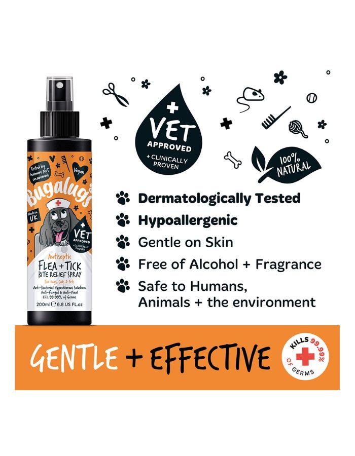 Bugalugs Antiseptic Flea & Tick Bite Relief Spray 200ml (6.8 fl oz) - Image 3