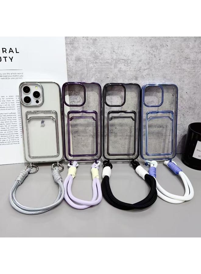 زبون جراب لهاتف iPhone 13 Pro Max مطلي بطبقة شفافة من مادة TPU مع فتحة للبطاقات وحزام - Image 2