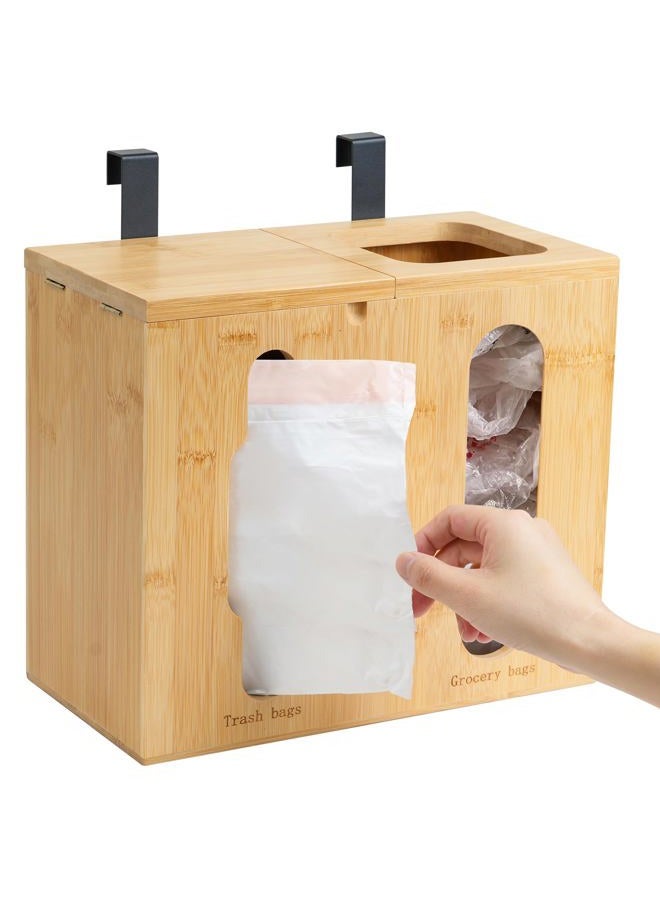 Bambition Bamboo Trash Bag Dispenser & Grocery Bag Holder, 2 in 1 Garbage Bags Storage Box for Cabinet Door, Under Sink, or Wall Mounting - Image 1