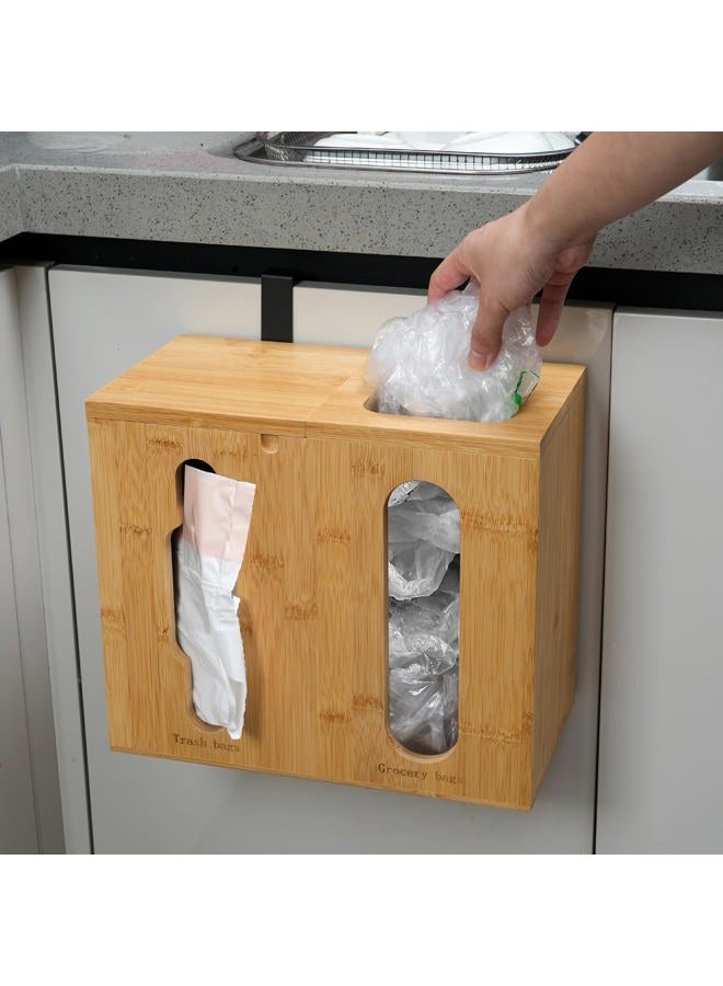 Bambition Bamboo Trash Bag Dispenser & Grocery Bag Holder, 2 in 1 Garbage Bags Storage Box for Cabinet Door, Under Sink, or Wall Mounting - Image 5
