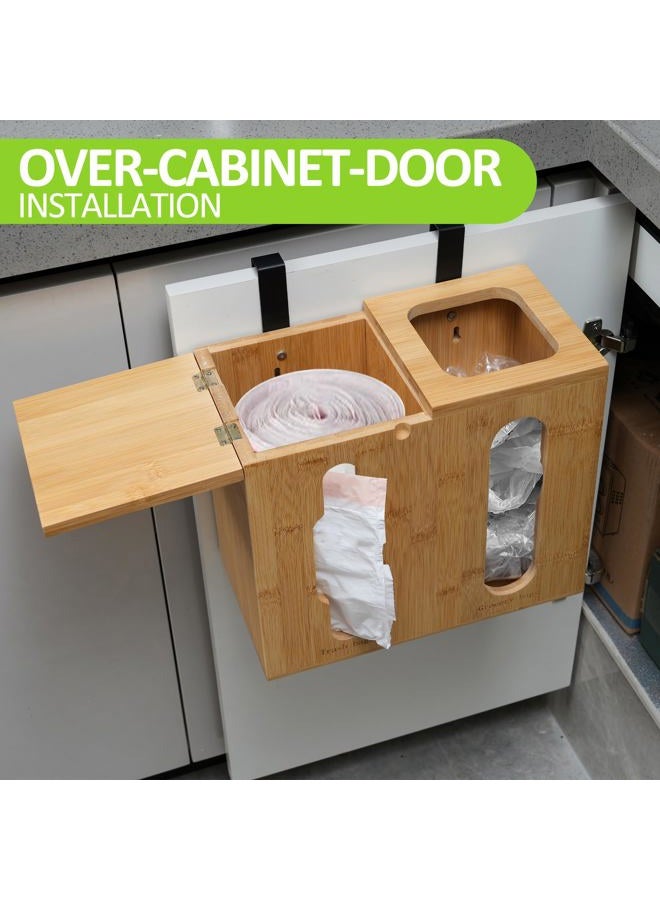 Bambition Bamboo Trash Bag Dispenser & Grocery Bag Holder, 2 in 1 Garbage Bags Storage Box for Cabinet Door, Under Sink, or Wall Mounting - Image 4