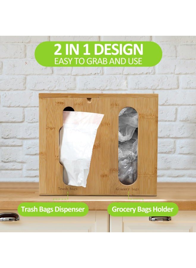Bambition Bamboo Trash Bag Dispenser & Grocery Bag Holder, 2 in 1 Garbage Bags Storage Box for Cabinet Door, Under Sink, or Wall Mounting - Image 3