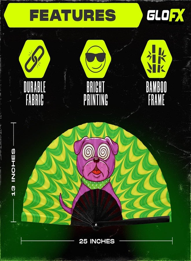 GloFX مروحة قابلة للطي كبيرة من GloFX بتصميم كلب مبهج - مستلزمات مهرجان الموسيقى، إكسسوارات ريف إيدي إم - Image 4