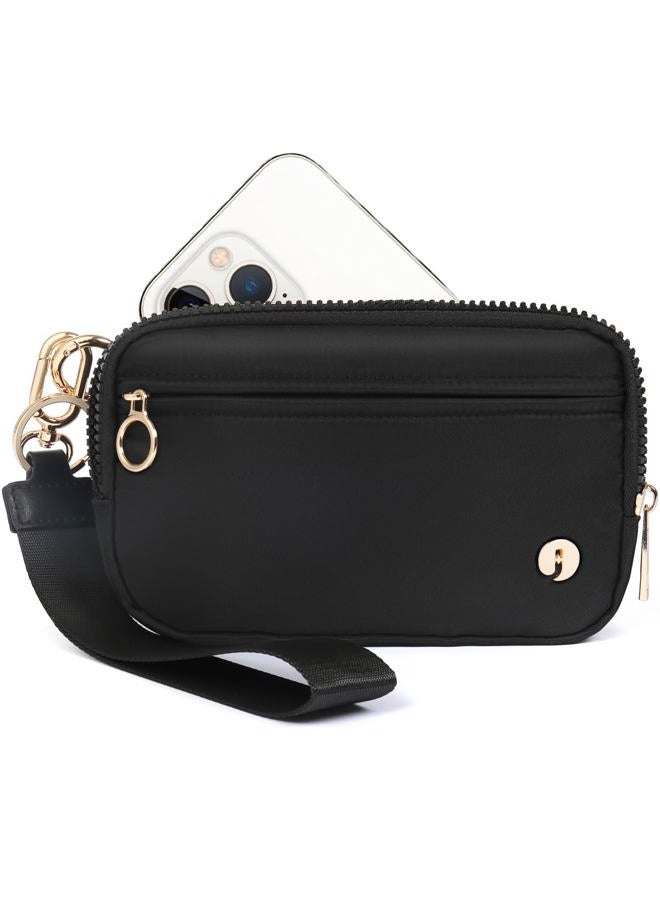 Dual Pouch Wristlet Keychain Wallets for Women with 2 Detachable Zipper Coin Purse - Small and Portable Mini Card Wallet for Women Men, 03-black