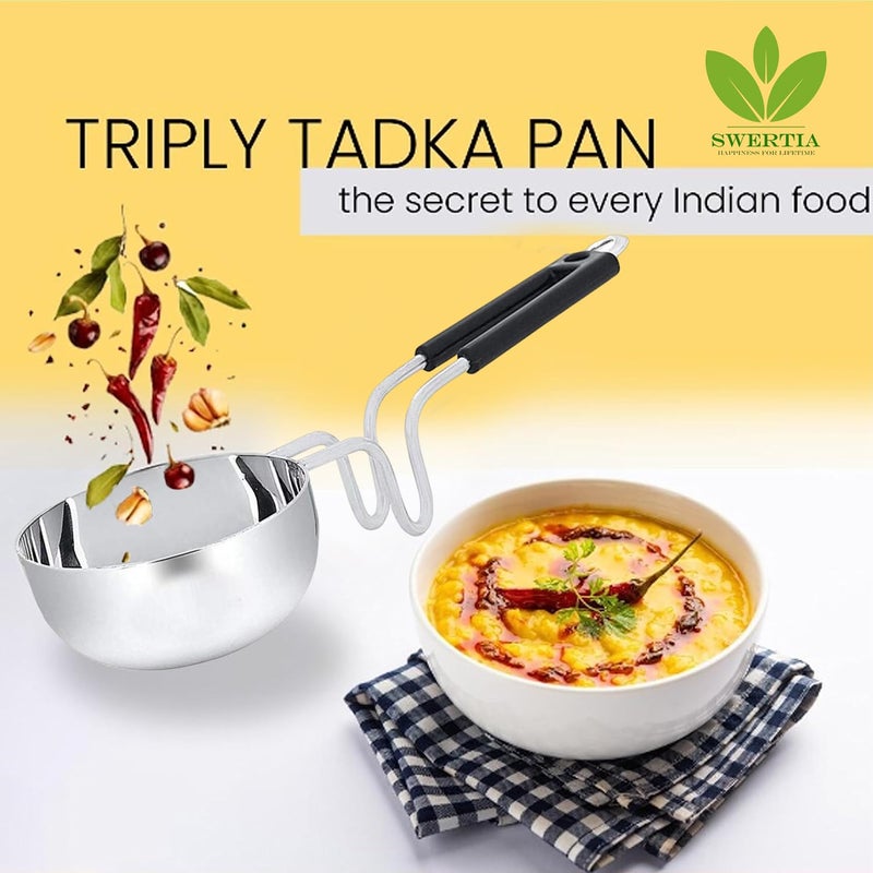 Swertia Stainless Steel Tadka Pan With Handle - Vagharia Spice Heating Pan for Kitchen, Home, Restaurant, Hotels (Silver, 250 ml) - Image 5