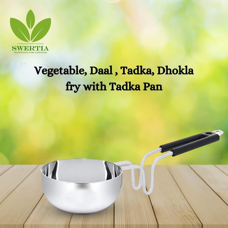 Swertia Stainless Steel Tadka Pan With Handle - Vagharia Spice Heating Pan for Kitchen, Home, Restaurant, Hotels (Silver, 250 ml) - Image 3