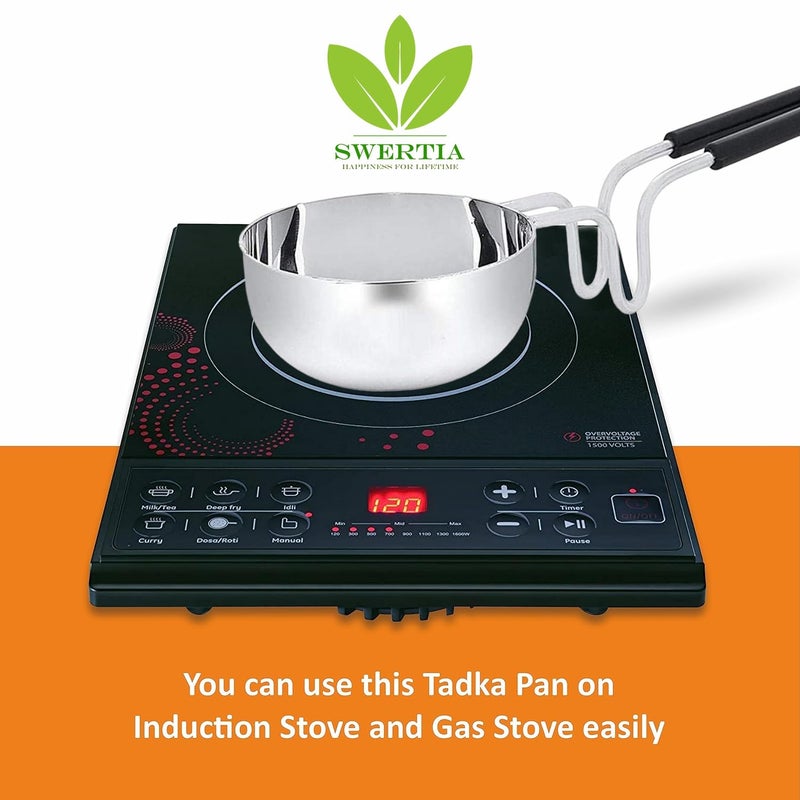 Swertia Stainless Steel Tadka Pan With Handle - Vagharia Spice Heating Pan for Kitchen, Home, Restaurant, Hotels (Silver, 250 ml) - Image 4