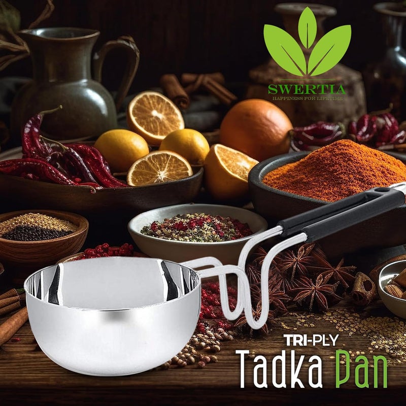 Swertia Stainless Steel Tadka Pan With Handle - Vagharia Spice Heating Pan for Kitchen, Home, Restaurant, Hotels (Silver, 250 ml) - Image 2
