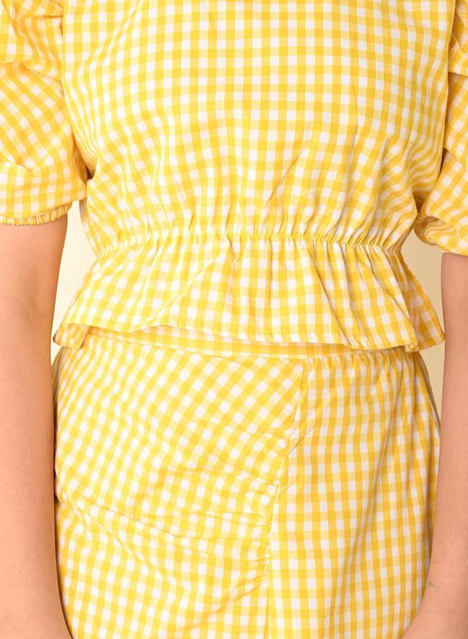 LILPICKS Checkered Balloon Sleeve Top with Wrap Skirt Set - Image 5