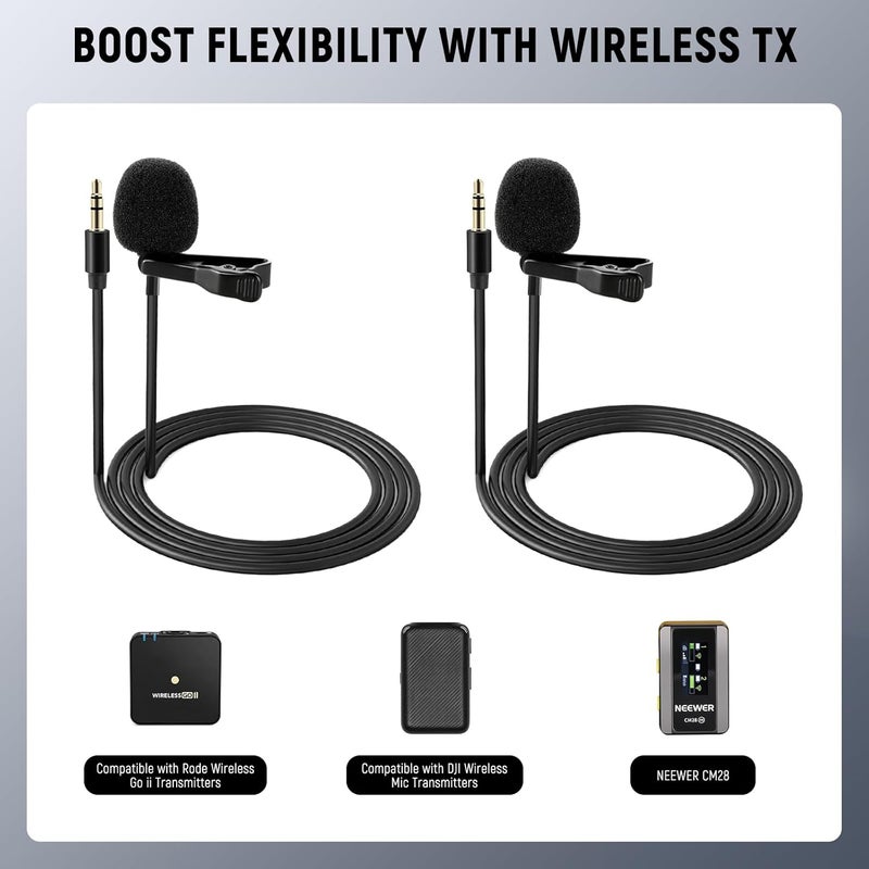 Neewer 2 Pack Lavalier Lapel Microphone Compatible with Rode Wireless GO II Wireless Pro DJI Mic, 3.5mm TRS Omnidirectional Condenser Wired Clip On Lav Mic for YouTube Live Stream, CM5 - Image 3
