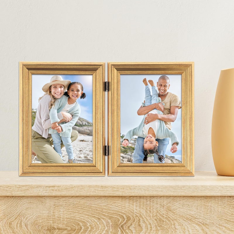 Lawrence Frames 5x7 Hinged Double Sutter Burnished Gold Picture Frame - Image 2