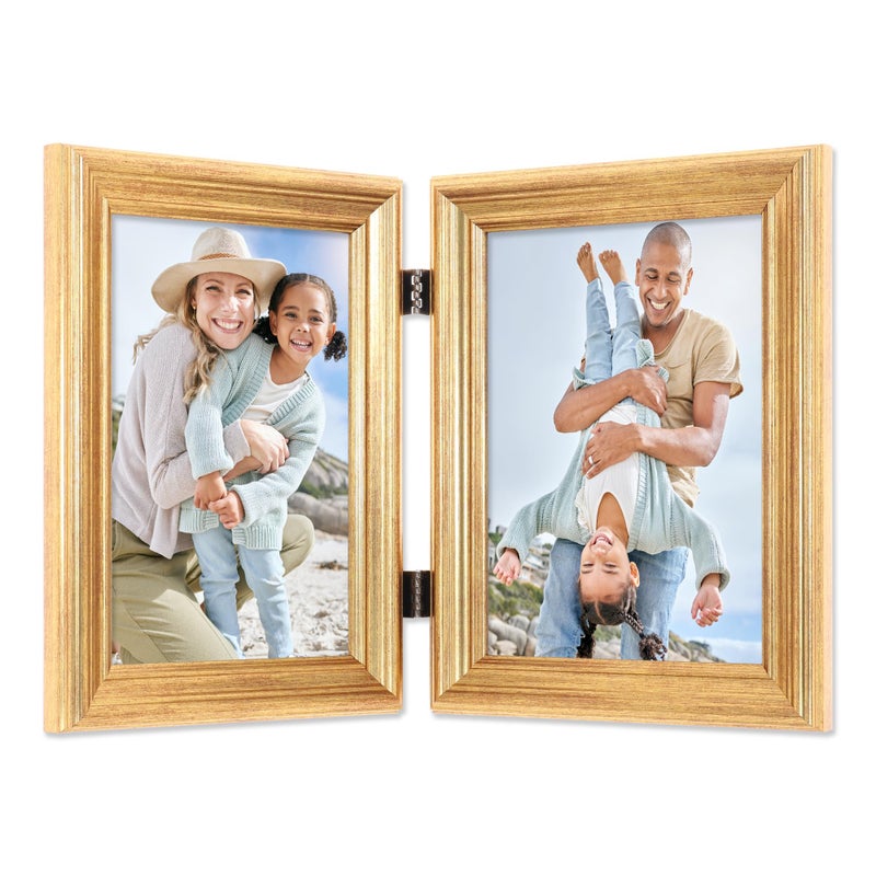 Lawrence Frames 5x7 Hinged Double Sutter Burnished Gold Picture Frame - Image 3