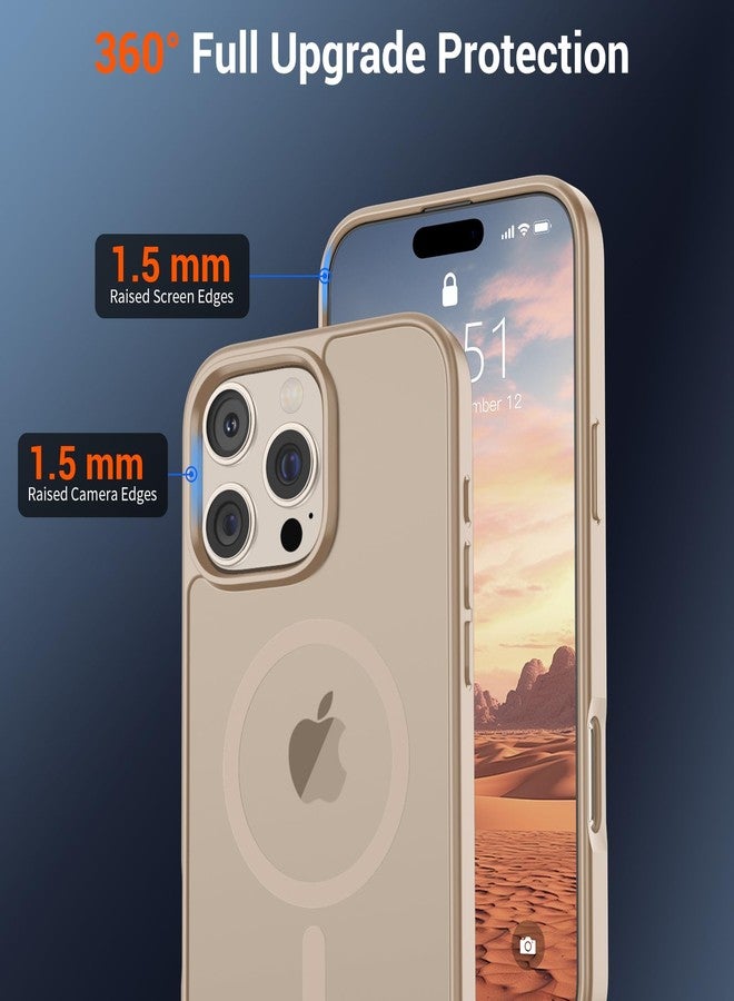 استلق جراب SUPFINE المغناطيسي لهاتف iPhone 16 Pro (متوافق مع MagSafe) (حماية فائقة ضد السقوط بمعايير عسكرية) جراب نحيف شفاف غير لامع مقاوم للصدمات ومضاد لبصمات الأصابع، لون ذهبي صحراوي - Image 4