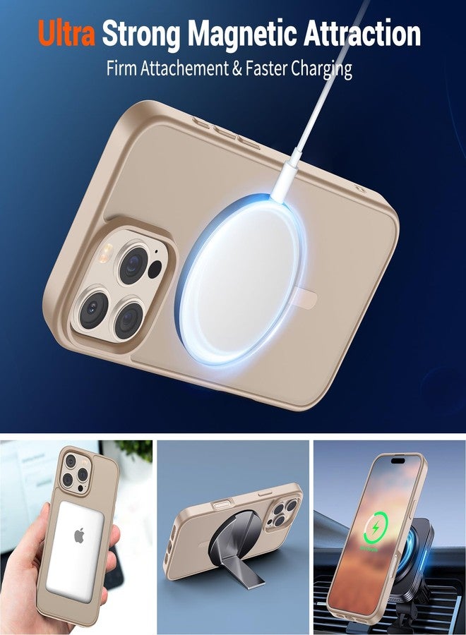استلق جراب SUPFINE المغناطيسي لهاتف iPhone 16 Pro (متوافق مع MagSafe) (حماية فائقة ضد السقوط بمعايير عسكرية) جراب نحيف شفاف غير لامع مقاوم للصدمات ومضاد لبصمات الأصابع، لون ذهبي صحراوي - Image 5