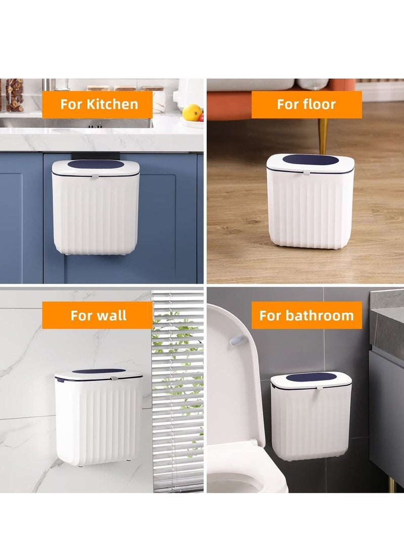 KASTWAVE - Kitchen Compost Bin, 2.1Gallon Hanging Trash Can with Lid, Kitchen Cabinet Door Under Sink Plastic Garbage Can Compost Bin Wall Mounted Slide Open, odorless Trash can, Blue - Image 1