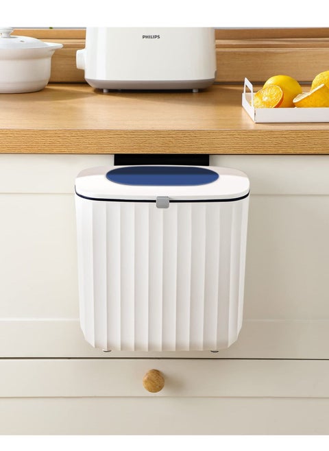 Kitchen Compost Bin, 2.1Gallon Hanging Trash Can with Lid, Kitchen Cabinet Door Under Sink Plastic Garbage Can Compost Bin Wall Mounted Slide Open, odorless Trash can, Blue
