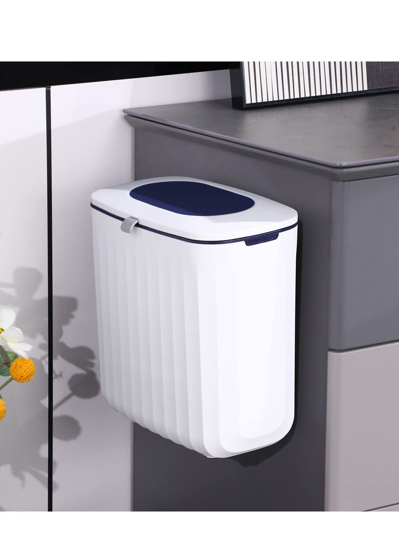 KASTWAVE - Kitchen Compost Bin, 2.1Gallon Hanging Trash Can with Lid, Kitchen Cabinet Door Under Sink Plastic Garbage Can Compost Bin Wall Mounted Slide Open, odorless Trash can, Blue - Image 1