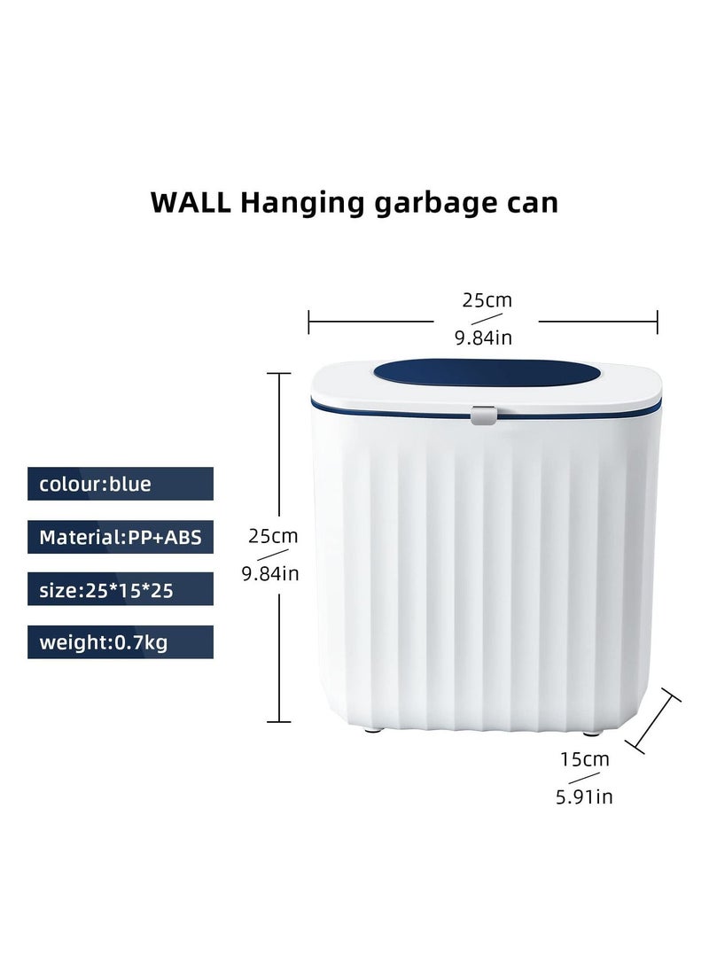 KASTWAVE - Kitchen Compost Bin, 2.1Gallon Hanging Trash Can with Lid, Kitchen Cabinet Door Under Sink Plastic Garbage Can Compost Bin Wall Mounted Slide Open, odorless Trash can, Blue - Image 1