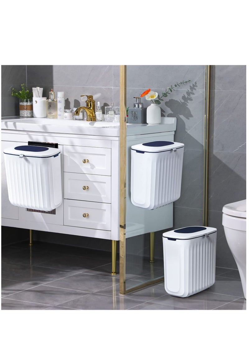 KASTWAVE - Kitchen Compost Bin, 2.1Gallon Hanging Trash Can with Lid, Kitchen Cabinet Door Under Sink Plastic Garbage Can Compost Bin Wall Mounted Slide Open, odorless Trash can, Blue - Image 1