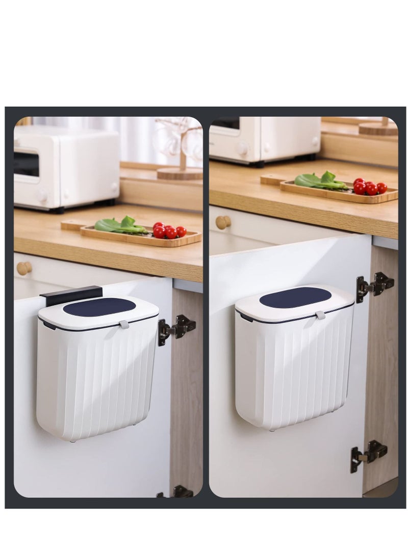KASTWAVE - Kitchen Compost Bin, 2.1Gallon Hanging Trash Can with Lid, Kitchen Cabinet Door Under Sink Plastic Garbage Can Compost Bin Wall Mounted Slide Open, odorless Trash can, Blue - Image 1